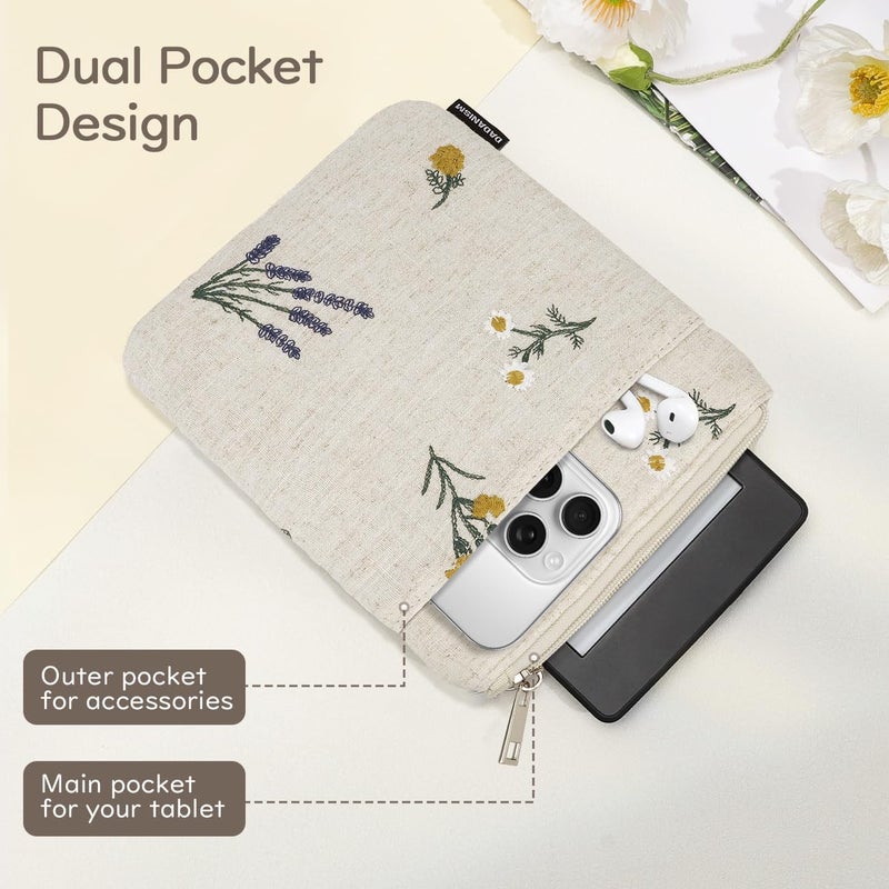 Dadanism Embroidered Daisy Padded Sleeve for All-New Kindle Paperwhite, 7" Kindle Colorsoft Signature Edition, Protective Sleeve Case for 6" K-indle/K-indle Oasis/Kobo E-Reader, Hemp Plants - Image 4
